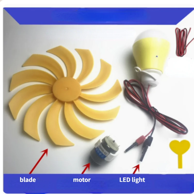 Small Wind Turbine Generator Micro Motor Power Electricity Fan Blades Model LED Light DIY Kits for Experiment Power Generation