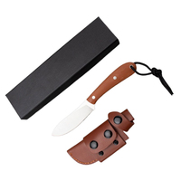 9CR18 Stainless Steel Fixed Blade Knife Wood Handle Outdoor Camping Small Straight Knifes Self Defense Tools With Leather Case