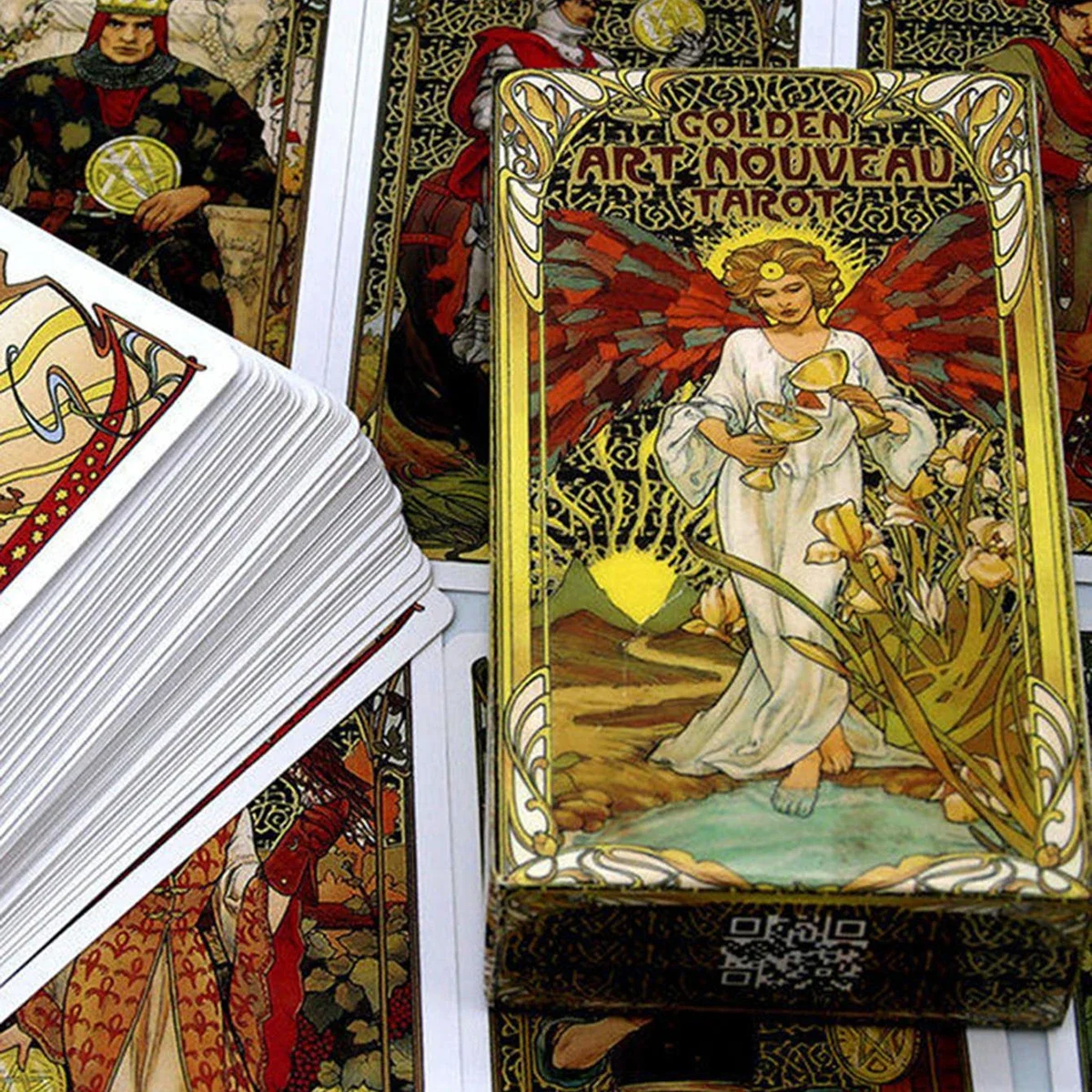 1Set 78pcs Golden Art Nouveau Tarot Cards, Fate Divination, Family Party Playing Card Game