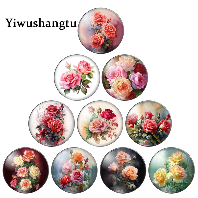 Bright colorful roses Flowers Art Paintings 8mm/12mm/20mm/25mm Round photo glass cabochon demo flat back Making findings