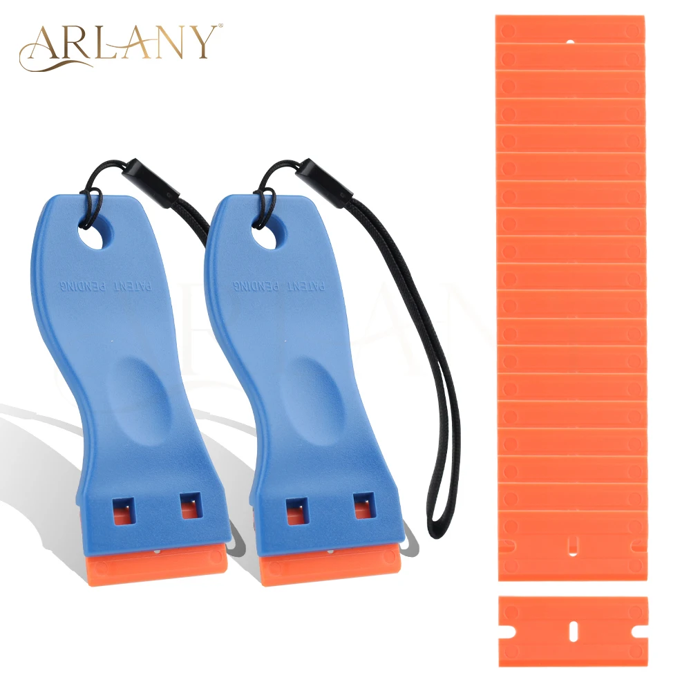 

ARLANY 2 Pcs Plastic Scraper with 20 Razor Blades with Lanyard Razor Blade Double Edge Razor Blade Scraper for Removing Labels