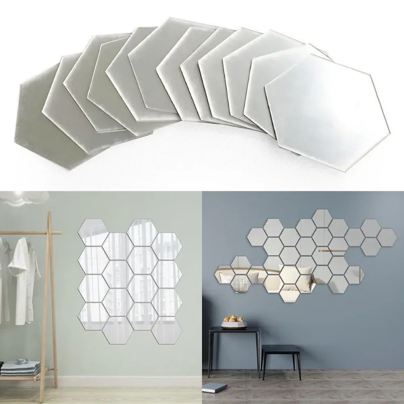 Autocollants muraux miroir hexagonaux 3D, autocollants muraux amovibles auto-adhésifs, carreaux de mosaïque esthétiques, décoration de la maison, DIY bricolage