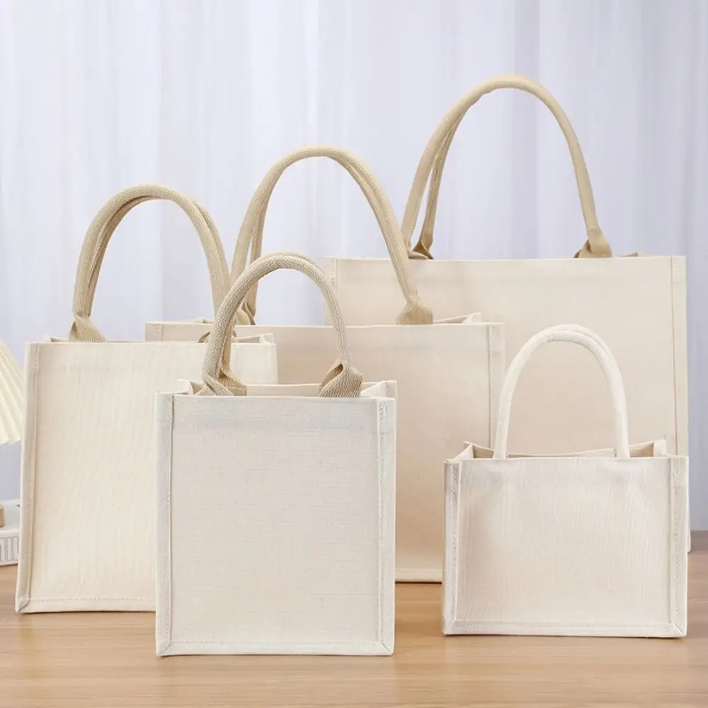 Borsa in tela disegnata a mano riutilizzabile fai-da-te borsa per la spesa pieghevole riutilizzabile di grande capacità Beige Daily Commutting Blank Tote Sack