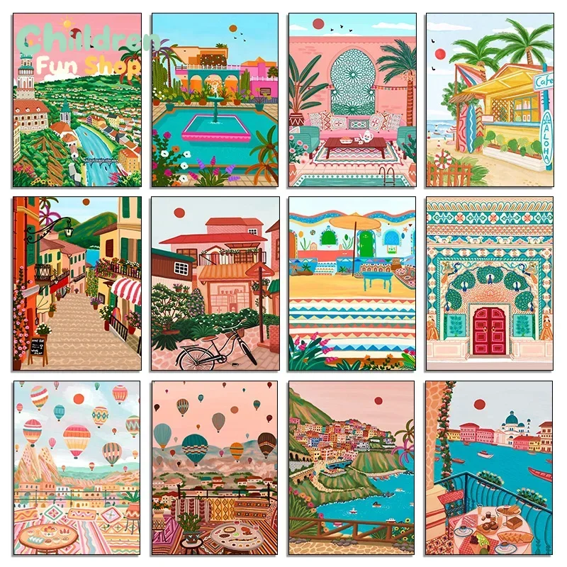 Nordic Morocco Marrakech Cappadocia India Gate Travel City Poster Landscape Diamond Painting Wall Art For Living Room Home Dec