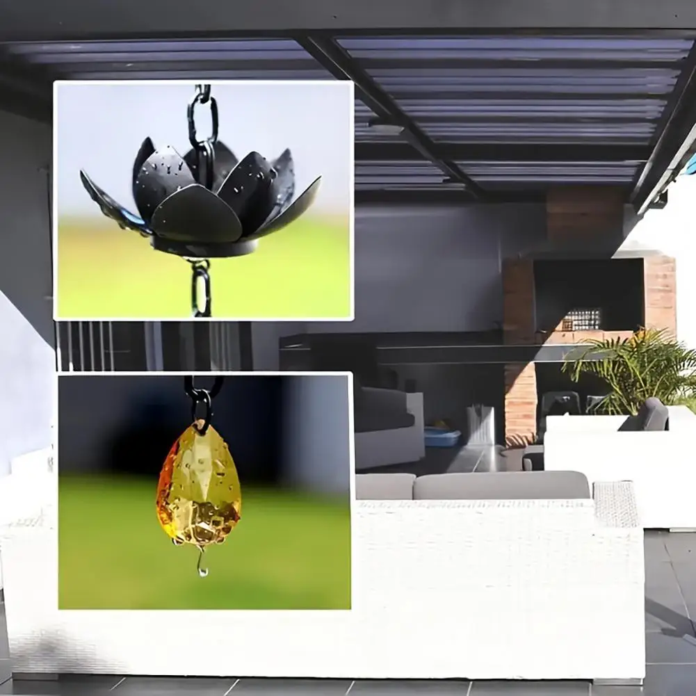 Outside Rain Chain Metal Rain Chain Outdoor Lotus Rain Chain Metal Garden Hanging Cups Heavy Duty Decorative Catcher for Gutters
