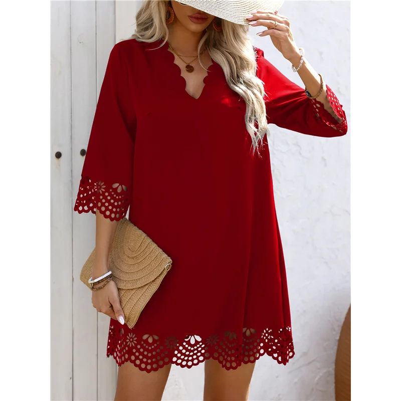 ASDS-Vestito maglietta casual da donna Abiti scampanati vuoti con maniche lunghe a 3/4 estive