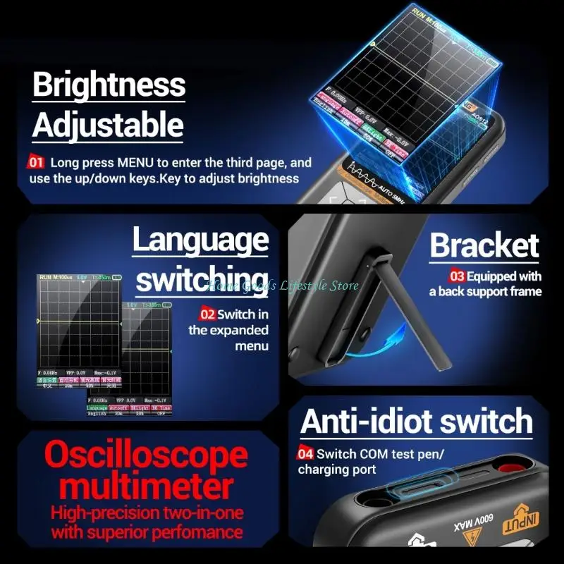 E74E 디지털 오실로스코프 멀티 미터 2 in 1 Anti Burn Designs Easy Carry Multimeter