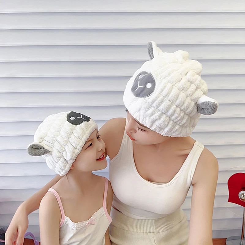 Bonnet de douche mignon en microcarence, 1 pièce, turban pour séchage rapide des cheveux, serviette enveloppée, bonnet de bain