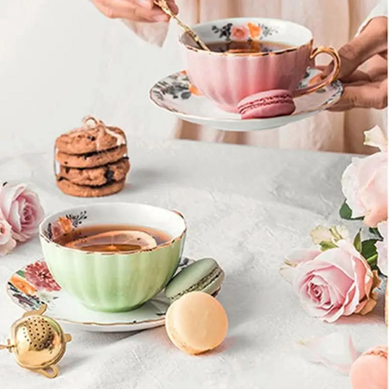 G99A Luxurious Ceramic Coffee Cup Set European Light Luxurious Ceramic Cup & Saucer Set for Breakfast and Teas Time