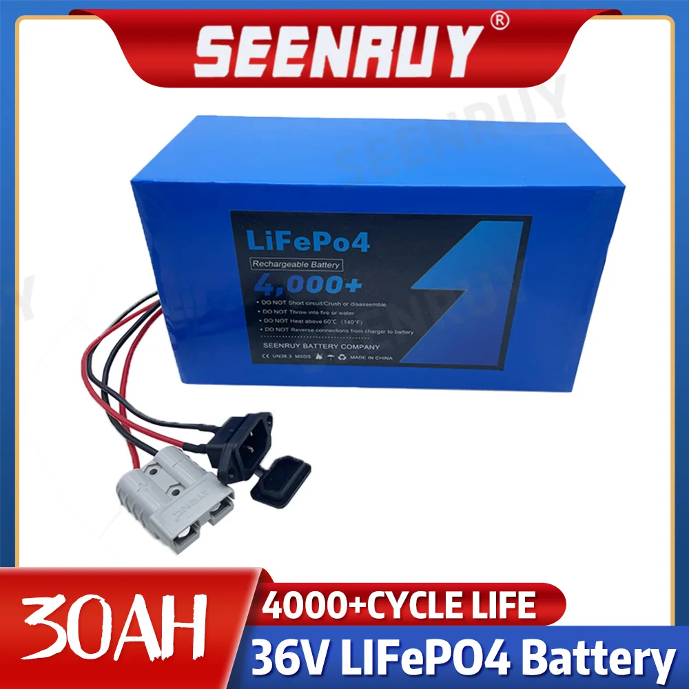 LiFePo4 36V 30Ah Lithium Battery with 30A BMS for 1500W Motor Electric Motorcycle Go Cart+5A Charger