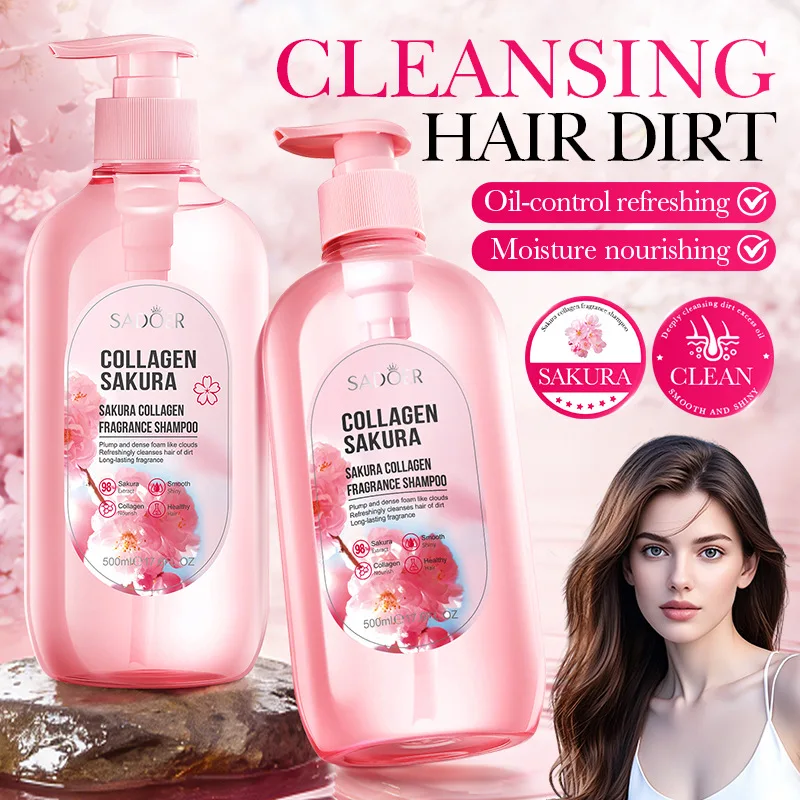 

Cherry Blossom Collagen Fragrance Shampoo, Long-lasting Fragrance, Oil Control, Fluffy, Dandruff and Itch Relief Shampoo