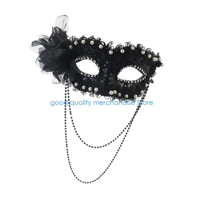 Y5JD Zijbloem Faux Parels Halfgelaatsmasker Comfortabel voor kostuumfeesten Halloween