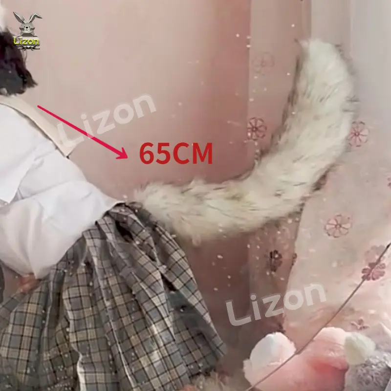 Anime Fox Tail Cosplay Elektrische staart Draadloze afstandsbediening Witte Fox Tail Zwarte dieren Staarten Oren Handgemaakte harige grote staart