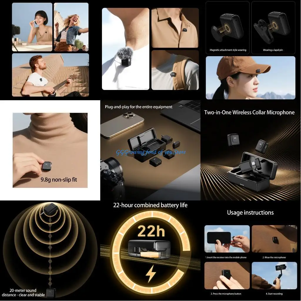 

H9EB Interchangeable Lavaliers Microphones System Long Battery Lifes Portable Design Content Creation