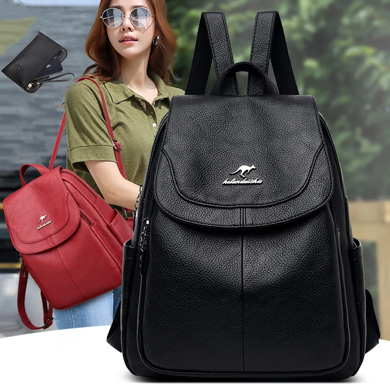 Woman's Backpack Travel Large Soft Backpack PU Leather Fashion Stylish Handbag Schoolbag For Ladies Girls Female Shoulder BaG