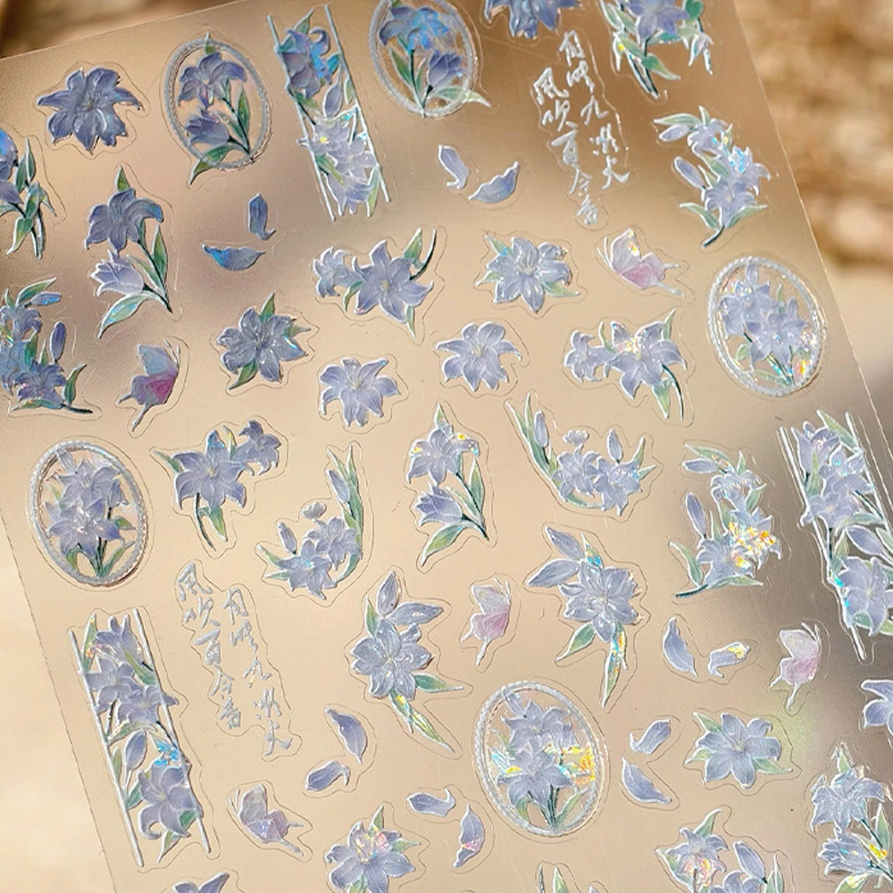 Traditioneller chinesischer Blau-Weiß-Gold-Nagelaufkleber, Vintage-Qinghua-Keramik, Blumenmuster, 5D-Nagelkunst-Aufkleber, luxuriöser orientalischer Maniküre-Aufkleber