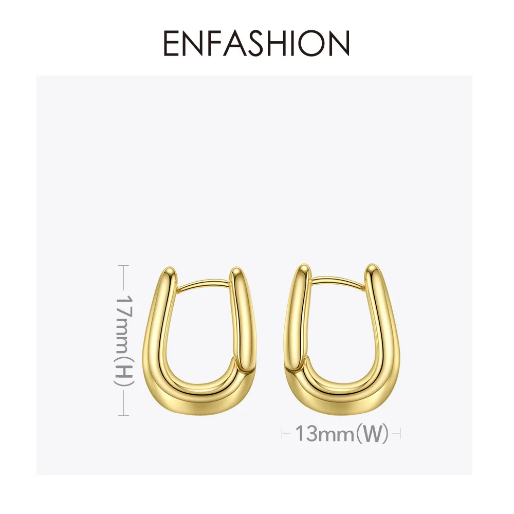 ENFASHION U Shape Hoop Earrings Gold Color Cute Geometric Small Circle Hoops Earings Fashion Jewelry For Women Gift Aros E191114