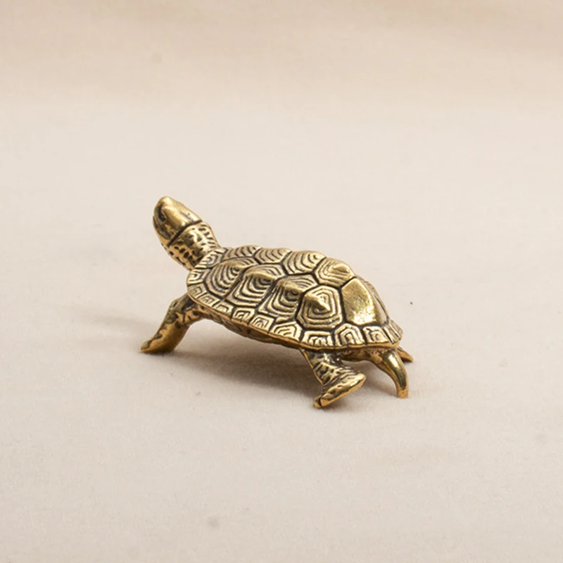 Pełna miedź antyczne miniatury zwierząt figurki rzemiosło biura na biurko dekoracje Retro mosiężne żółwiem morskim ozdoby do wystroju domu