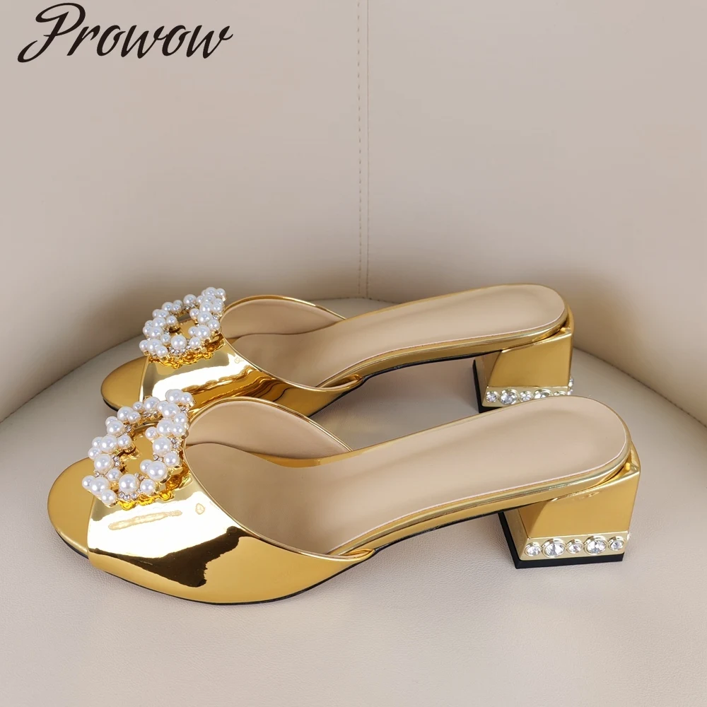 

Модные тапочки на толстом каблуке с жемчугом и круглой головкой, женская обувь Zapatos Mujer