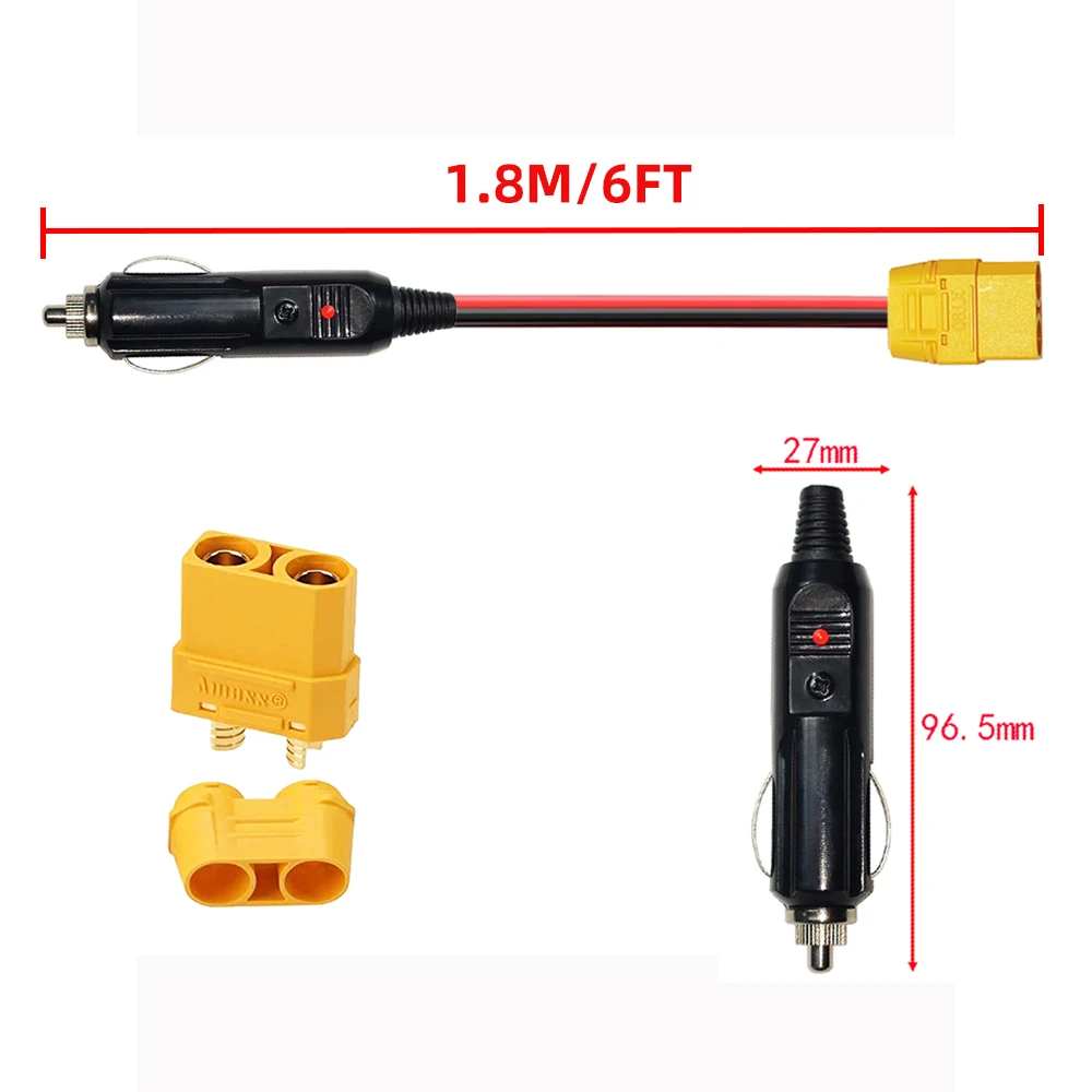 Cigarette Lighter Charging Cable XT90 Female Connector to Car Cig Lighter Male Plug for Solar Generator Power Station 14AWG 12V