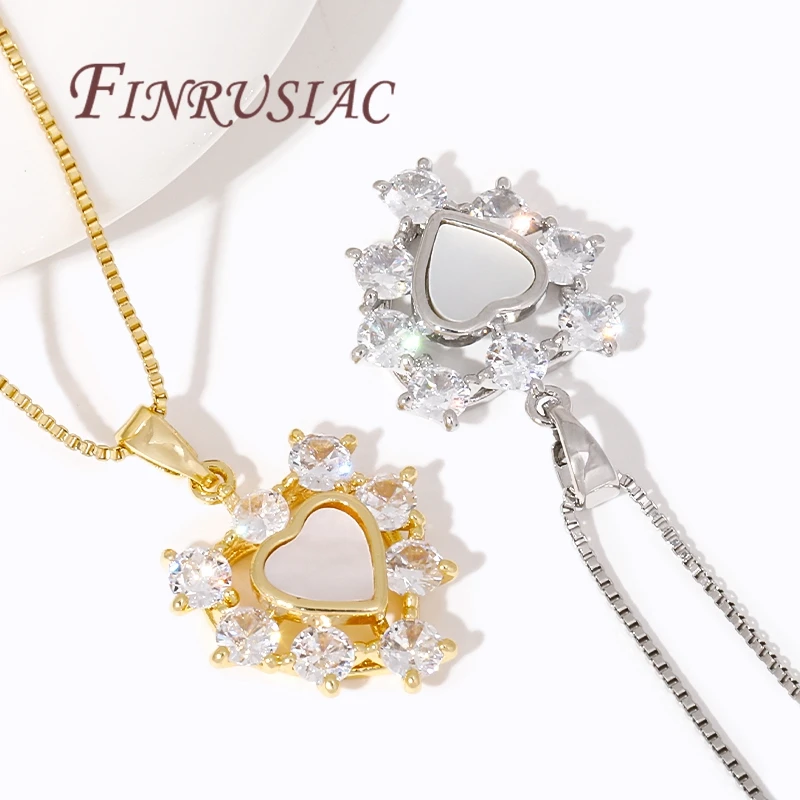 18K Gold Plated Crystal Zircon Heart Charms For Jewelry Making,Brass with Shell Pendants For DIY Accessories Necklace Findings