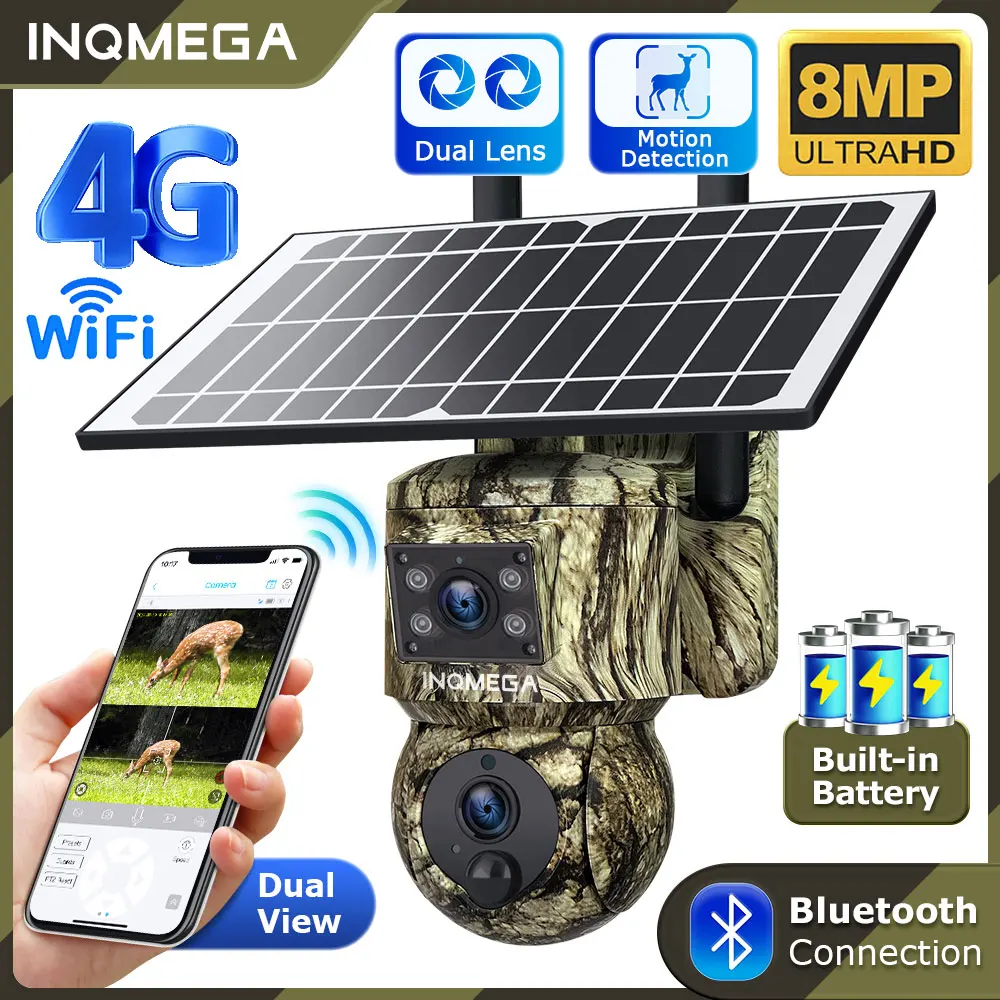 Kamera obserwacyjna 8 MP z podwójnym obiektywem, zewnętrzna, 3G/4G LTE, kamera zasilana energią słoneczną i funkcją 360° °   Obrotowo-uchylny, noktowizor 4K, aktywowany inteligentny ruch