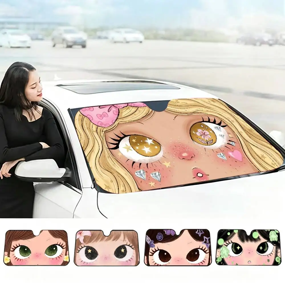 CARTOON Eyes Car Sunshade Window Sunshade Sunblock Front Windshield Hood Interior Front Baffle Double Sunshade