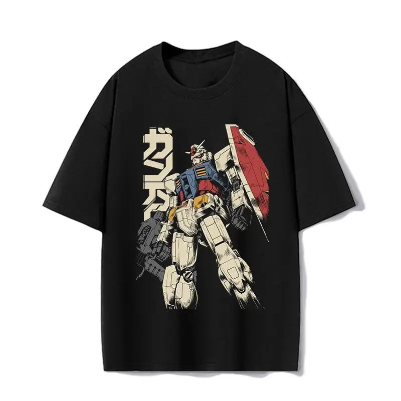 

2025 new Japanese animation retro Gundam mobile fighter loose short-sleeved T-shirt pure cotton crew neck top trendy tee