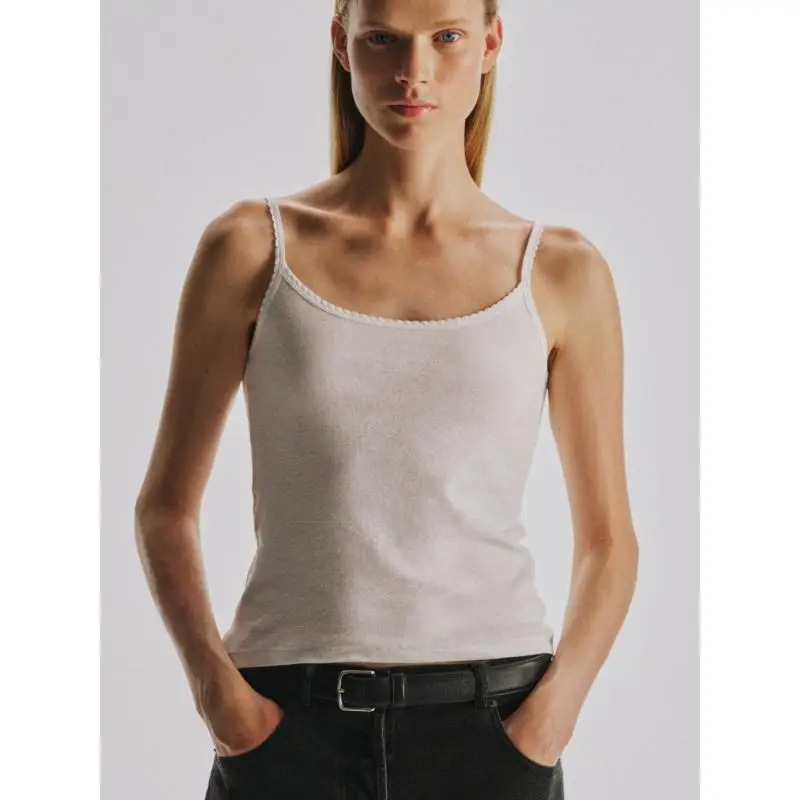 Maxdutti Southern France Elegant Minimalist Women's Lazy Cotton Lace U Neck Strap Tank Top For Women T-shhirt Woman Clothes