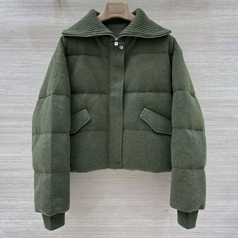 

High-quality cashmere women's white goose down down jacket with double zippers design winter coat 25102278