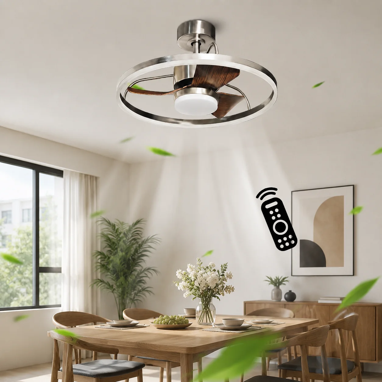 24 Inch French Style Fan Light Remote Control 6-Speed Reversible Electric Fan Ceiling Light Bedroom Living Room Decoration Ceili