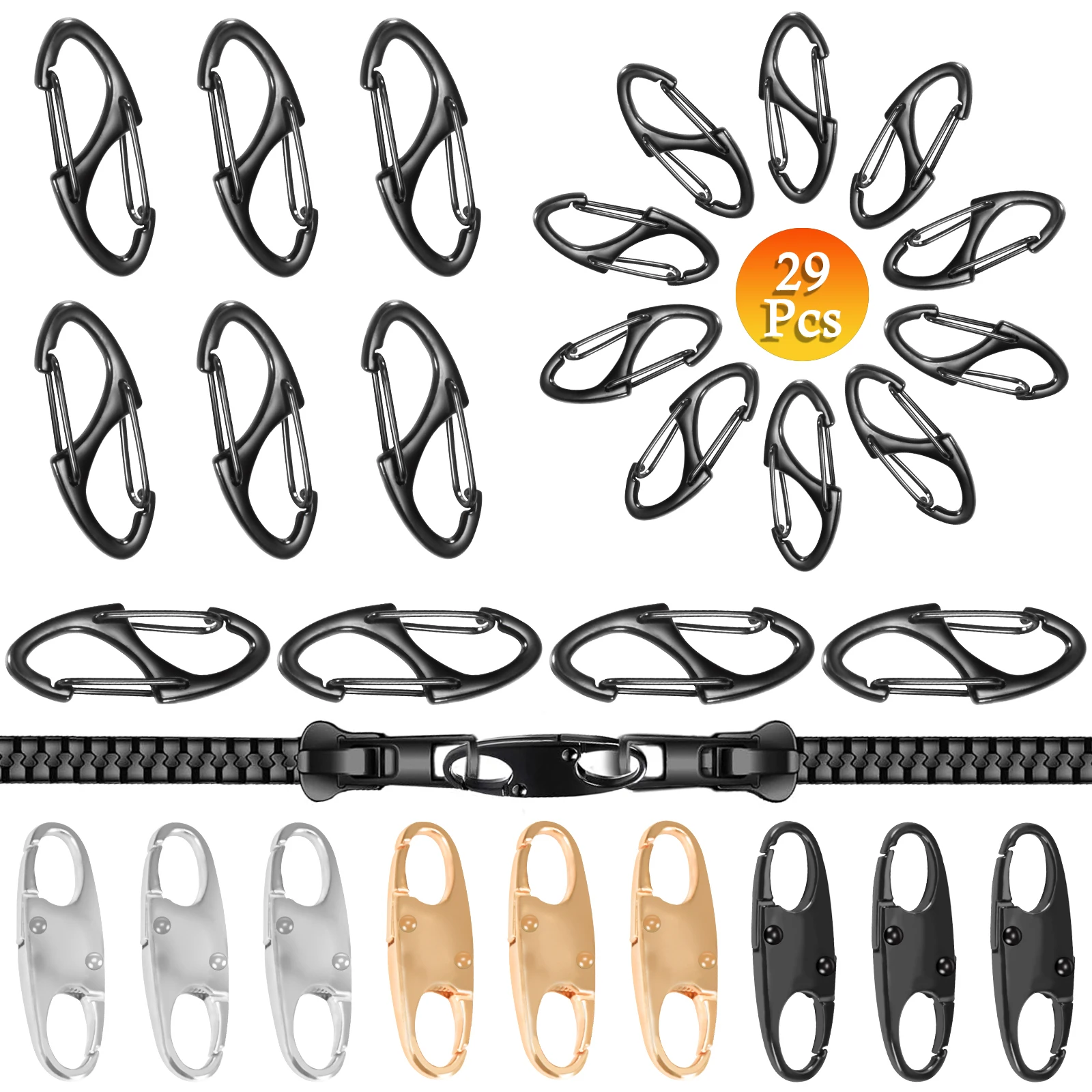 

29 Pcs Zipper Clips Anti Theft Double Opening Zipper Lock Deterrent Zippers Pull Tap Replacement Small S Carabiner Clasps Clip