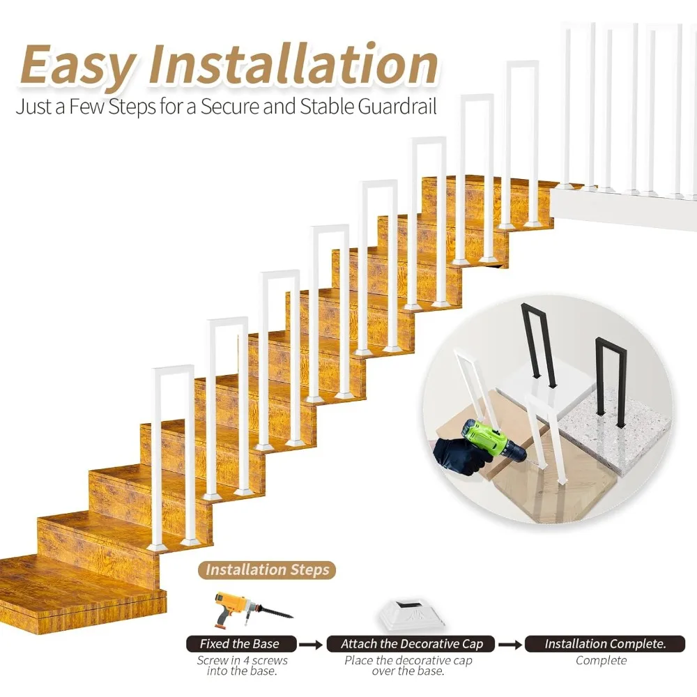 درابزين الدرج الداخلي والخارجي المعدني الأبيض مع منحنيات زخرفية، ودرابزين سطح الشرفة، ودرابزين خطوة السلامة #5