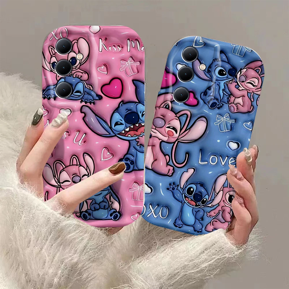 Cute Stitchs Angels Couple 3D Wave Case For Samsung A73 A72 A71 A55 A54 A53 A35 A34 A33 A25 A24 A23 A15 A14 A13 A05 4G 5G Cover