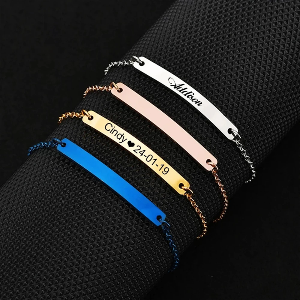

Engraving Name Couple Bracelet Personalized letter Number Stainless Steel Adjustable Bracelet For Men Women Fashion Jewelry Gift