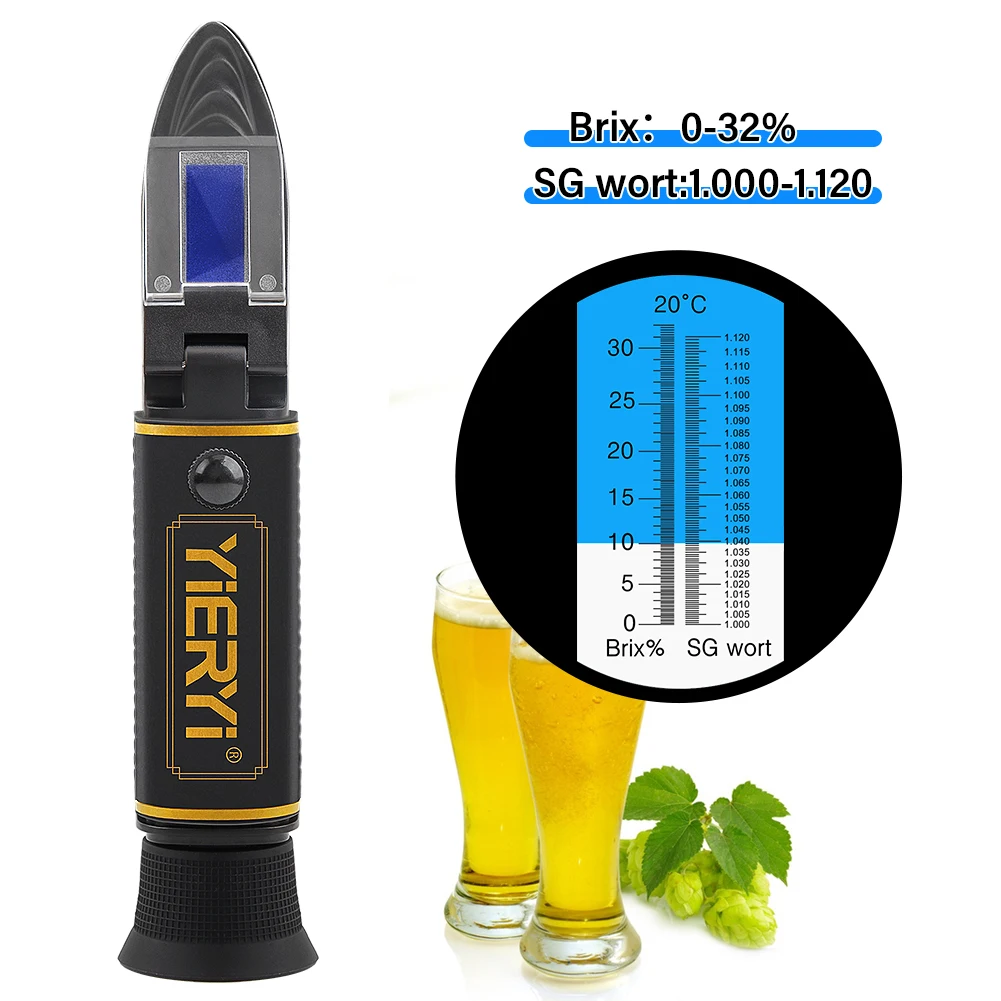 YAGO Homebrew Hydrometer Beer Wine Refractometer Brix 0-32% SG Wort 1.000-1.120 Dual Scale Optical Tester for Brewing