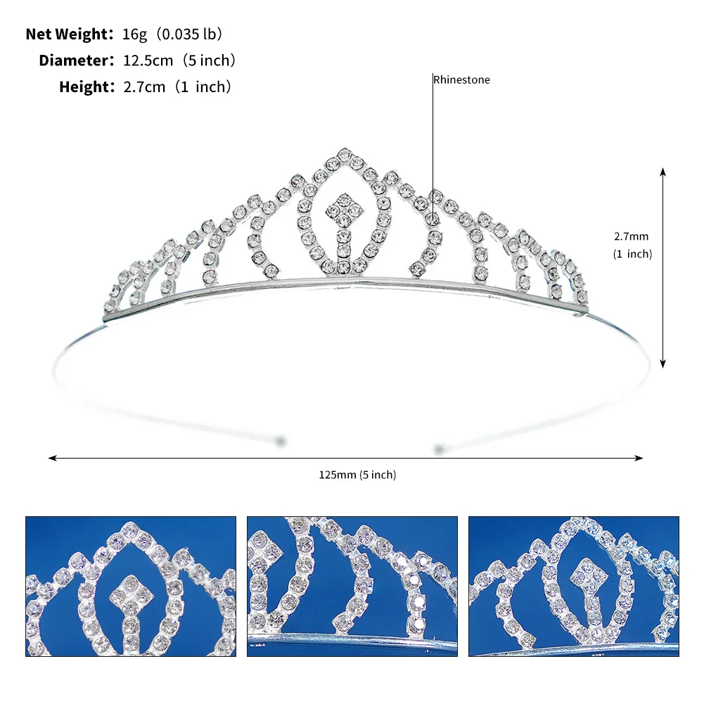 Silber Elegante Einfache Strass Kristall Krone Hochzeit Party Tiara Für Frauen Kleine Blume Mädchen Prinzessin Haar Bands Kopfschmuck – Detail 3
