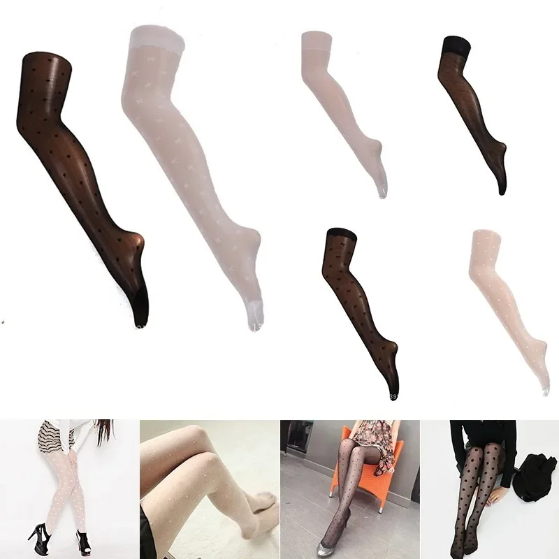 Women\'s Tights Classic Small Polka Dot Silk Stockings Thin Ladies Vintage Faux Tattoo Stockings Pantyhose Female Hosiery