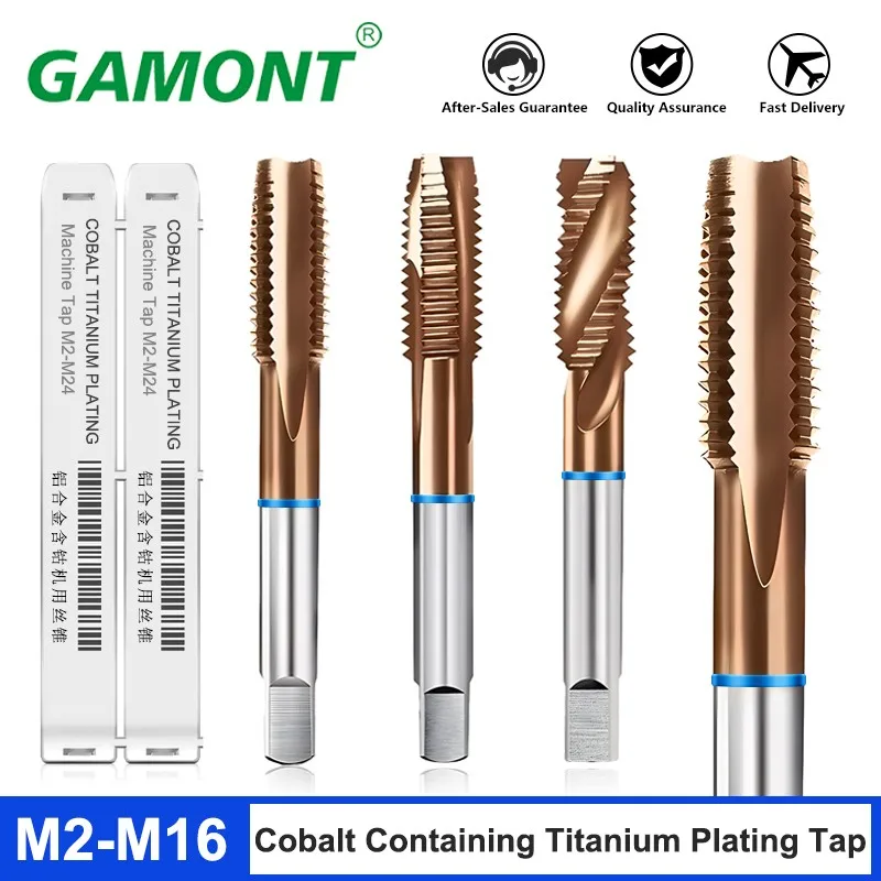 GAMONT Blue Circle Titanium Plated Cobalt Containing Tap Spiral /Straight Groove/Tip End Stainless Steel Machine Taps M3-M16