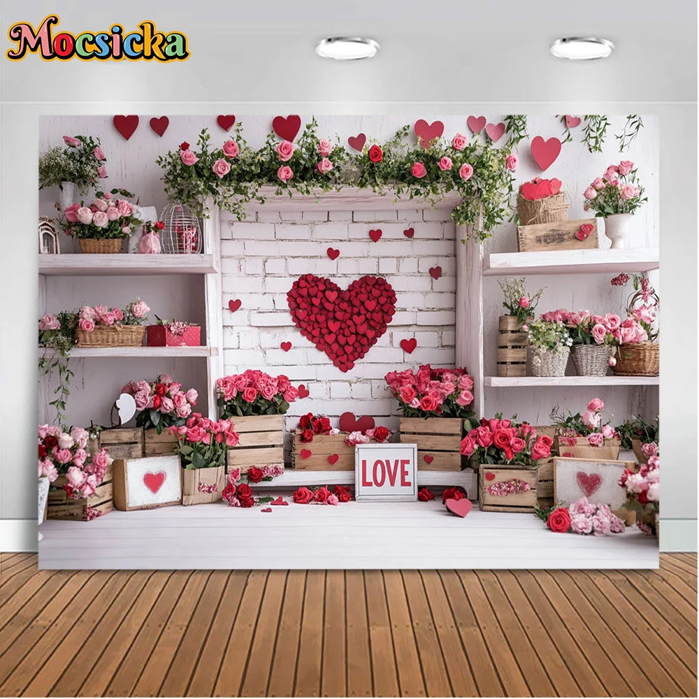 Mocsicka عيد الحب التصوير خلفية قلوب رومانسية الزهور الحب موضوع زوجين حفل زفاف خلفية استوديو الصور