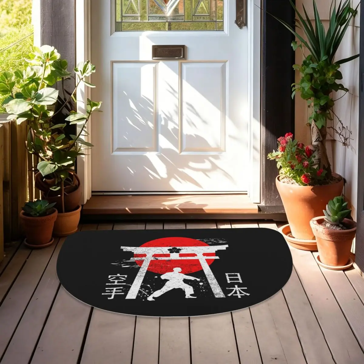Budo Soul Karate Spirit Martial Arts Flannel Half Round Doormat Non Slip Bathroom Mat Absorbent Floor Carpet for Home Bedroom