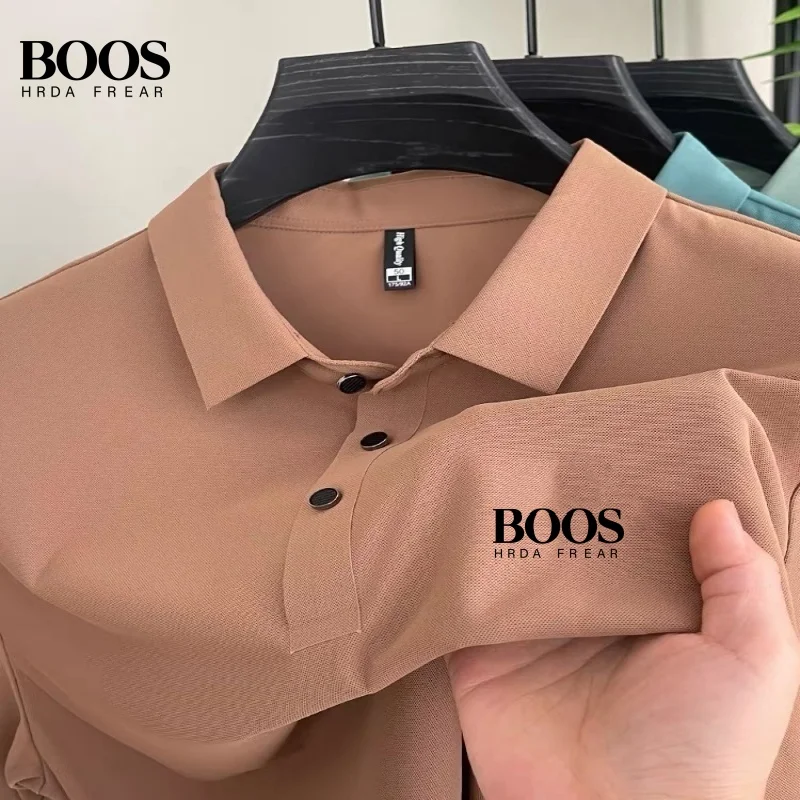 Summer men's high-quality seamless silk polo shirt, new fashionable, casual, comfortable and refreshing T-shirt top