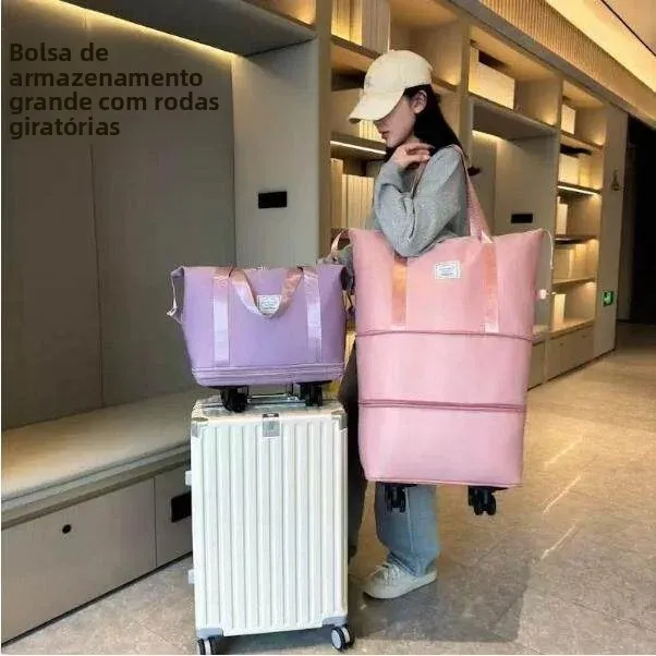旅行用大容量取り外し可能ユニバーサルホイール付き収納バッグ-ポータブル二層式チェックインバッグ-ホイール付き大容量バッグ