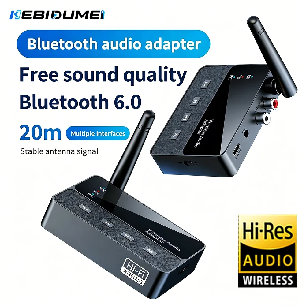 Adaptador de áudio sem fio Kebidumei Bluetooth 6.0, receptor e transmissor HiFi, som estéreo sem perdas, música, conector AUX RCA de 3,5 mm para PC e TV