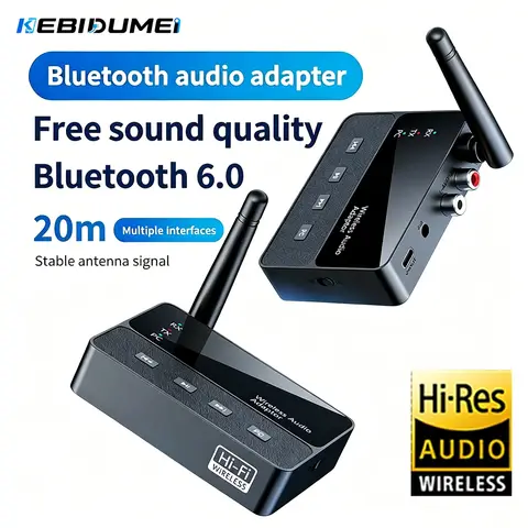 Kebidumei Wireless Audio Adapter Bluetooth6.0 Receiver Transmitter HiFi Lossless Sound Stereo Music 3.5mm AUX RCA Jack For PC TV