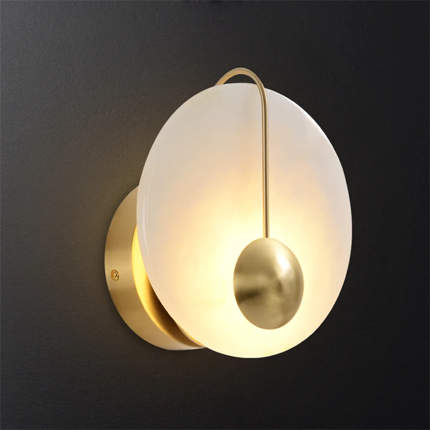 All copper circular resin wall lamps imitation marble living room mirror front decorative wall