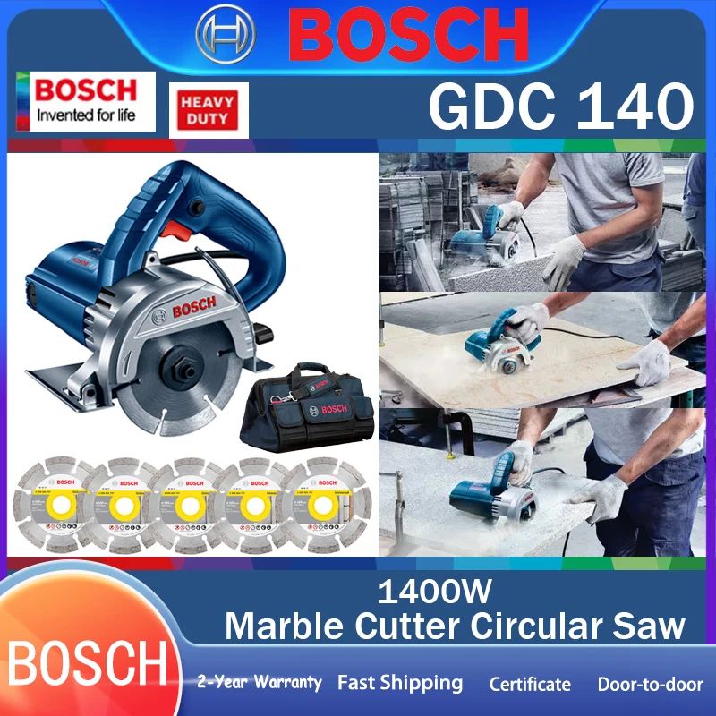 Bosch Professional Marble Cutter GDC 140 1200W Circular Saw For Diamond Tile Stone Brick Slotter 5PCS Cutting Disc And Tool Box