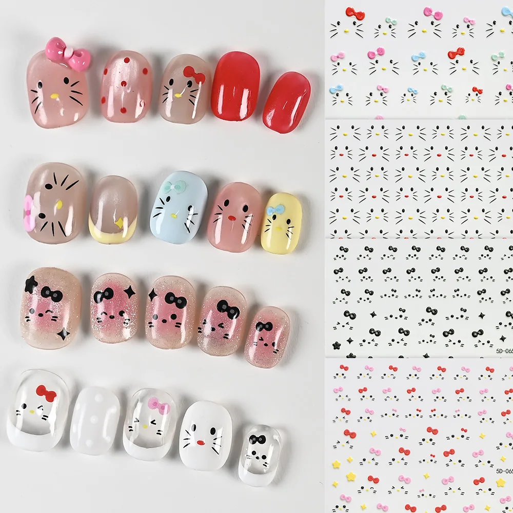 5D In Rilievo Simpatico Gattino Unghie artistiche Decalcomanie Autoadesive Giocoso Graffiti KT Gatto Viso Decorazioni Per Unghie Manicure FAI DA TE Decalcomanie di Arte Acce