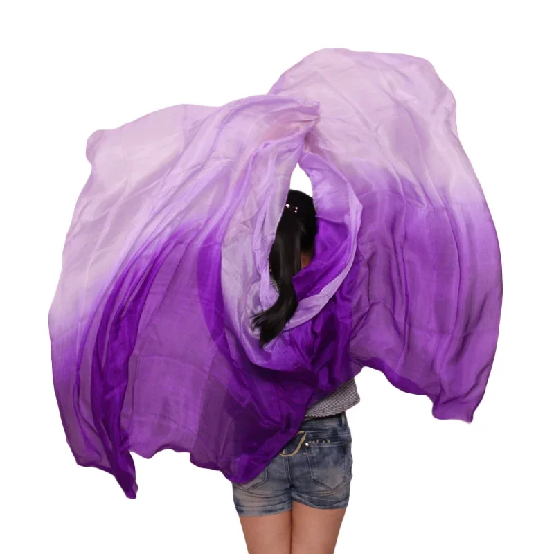 100% الحرير الحقيقي الرقص الشرقي الحجاب 250/270*114 سنتيمتر التدرج اللون الأرجواني الضوء الأرجواني صبغ اليد الرقص اكسسوارات الحرير الحجاب مخصص #3