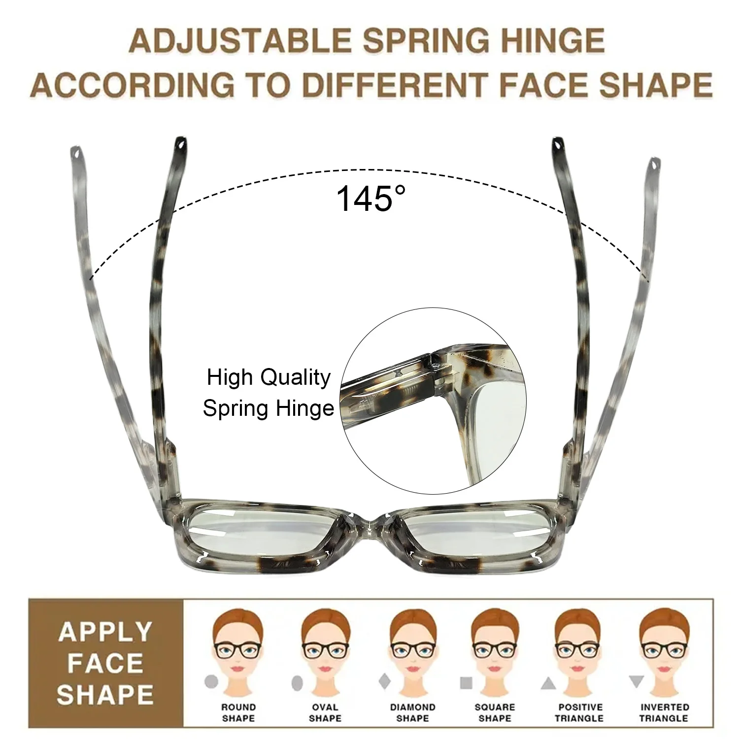 3 Pack Stylish Square Reading Glasses for Male Female Spring Hinge Blue Light Blocking Comfortable Fit Durable Construction